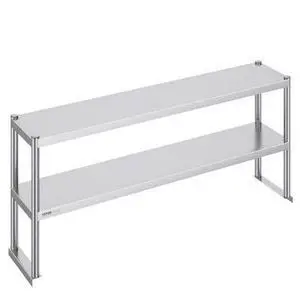 VEVOR Double Overshelf, Double Tier Stainless Steel Overshelf, 12 x 60 Inch Double Deck Overshelf, Height Adjustable Overshelf Prep Work Table for Kitchen, Restaurant and Workshop