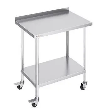 VEVOR 24 x 36 x 40 Inch Stainless Steel Work Table, Commercial Food Prep Worktable with Casters, Heavy Duty Prep Worktable, Metal Work Table with Adjustable Height for Restaurant, Home and Hotel