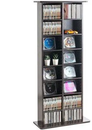 VEVOR Media Storage Cabinet, 8-Layer DVD Shelf Holds 464 CDs, Adjustable CD Shelves 16 Compartments, Protects & Organizes Music, Movie, Video Games or Memorabilia Collections,  Nut-brown
