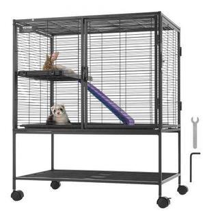 VEVOR 36" Metal Small Animal Cage 2-Tier Rolling Ferret Cage with Tray A Ramp