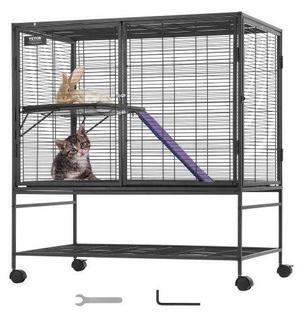 VEVOR 39" Metal Small Animal Cage 2-Tier Rolling Ferret Cage with Tray A Ramp