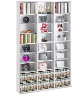 VEVOR Media Storage Cabinet, 9-Layer DVD Shelf Holds 756CDs, Adjustable CD Shelves 27 Compartments, Protects & Organizes Music, Movie, Video Games or Memorabilia Collections,  White