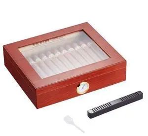 VEVOR 25 Cigars Humidor Glasstop Cedar Cigar Storage Box Humidifier Hygrometer