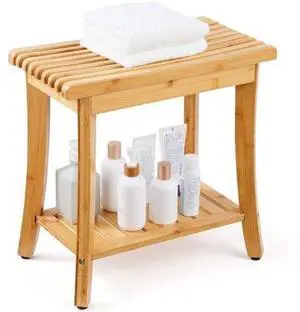 VEVOR Bamboo Shower Bench 19.1 x 11.3 x 18.3 in Shower Stool Chair for Bathroom