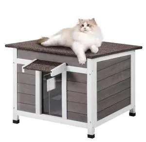 VEVOR Outdoor Cat House Wooden Feral Cat Shelter with Roof Door Flaps & Window