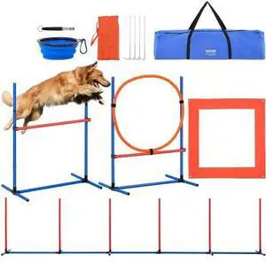 VEVOR Dog Agility Training Equipment 4 PCS Set with Hurdles Jump Ring Pause Box