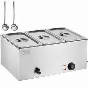 VEVOR Commercial Electric Food Warmer 3-Pan Countertop Buffet 17.4QT Bain Marie