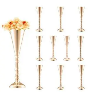 VEVOR 10PCS 43cm/16.9 Tall Wedding Flower Vase Metal Gold Trumpet for Tables