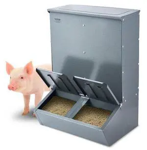 VEVOR Hog Feeder 3.7 Bushel Metal Double Door Pig Feeder Feeding up to 8 Hogs