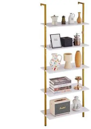 VEVOR Industrial Square Pipe Shelf 5 Tier 24x11.8in Wall-Mount Gold White