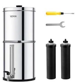 VEVOR 2.25G Gravity-fed Water Filter Countertop System Stainless Steel 2 Filters