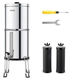 VEVOR 2.25G Gravity-fed Water Filter Countertop System Stainless Steel 2 Filters