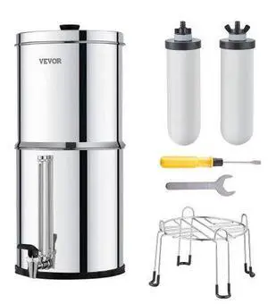 VEVOR 2.25G Gravity-fed Water Filter Countertop System Stainless Steel 2 Filters