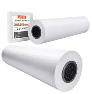 VEVOR Wide Format Paper, 24 in x 500 ft Plotter Paper, 2 Rolls CAD Bond Rolls with 3 in Core, 20 LB Bond Paper Rolls, Idea for CAD Drawings, Engineering Plans, GIS Maps & Architectural Designs