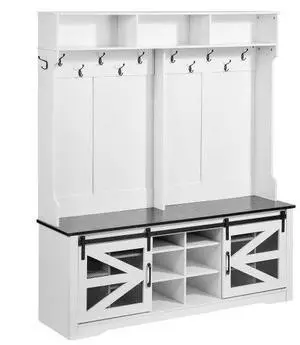 VEVOR Hall Tree Entryway Bench, LED Coat Rack with Shoe Storage, 59" Wide Mudroom Bench with Storage and Seating, Adjustable Shelves and 12 Hanging Hooks, for Mudroom, Entryway, Hallway