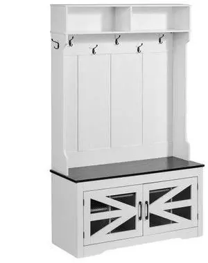VEVOR Hall Tree Entryway Bench, LED Coat Rack with Shoe Storage, 42" Wide Mudroom Bench with Storage and Seating, Adjustable Shelves and 7 Hanging Hooks, for Mudroom, Entryway, Hallway