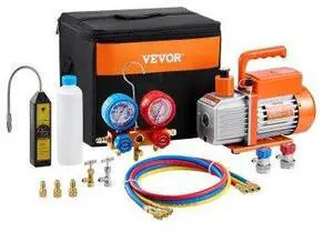 VEVOR 4.5 CFM HVAC Single Stage Rotary Vane Vacuum Pump and Manifold Gauge Kit
