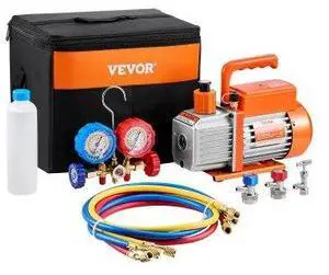 VEVOR 3.5 CFM HVAC Single Stage Rotary Vane Vacuum Pump and Manifold Gauge Kit
