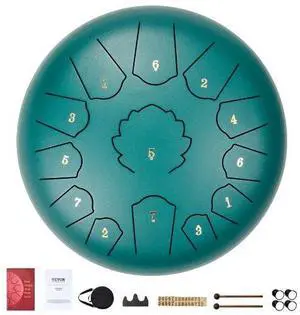 VEVOR Steel Tongue Drum 12 in 13 Notes Rain Drum for Outside C Major Green