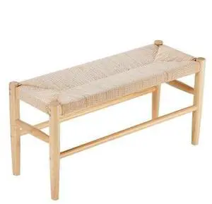 VEVOR Rattan Bench Wooden Bench 31.5 Inches for Entryway Living Room & Bedroom