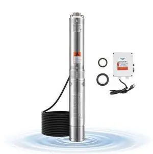 VEVOR 1HP Deep Well Submersible Pump Stainless Steel Water Pump 31.7 GPM 207 ft