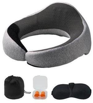 VEVOR Travel Pillow Double-Layered Memory Foam Neck Pillow for Traveling Black-Gray