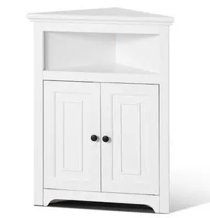 VEVOR 32" Corner Storage Cabinet with 2 Wooden Doors & Adjustable Shelves White