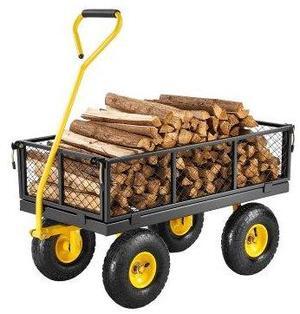 VEVOR 500 Lbs Steel Garden Cart, Heavy Duty Pullable Cart with Wheels for Garden, Metal Yard Utility Wagon with 10" All Terrain Tires, Removable Mesh Sides and 180° Rotating Handle