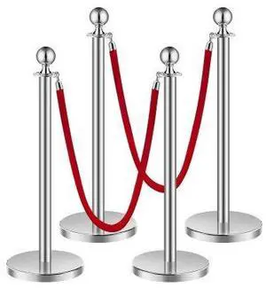 VEVOR Stanchions and Velvet Ropes 4Pcs, Hollow Base with Stainless Steel Post, 2 Red Velvet Ropes and Posts, Crowd Control Barriers Silver Stanchions, Red Carpet Runner Poles for Party Supplies