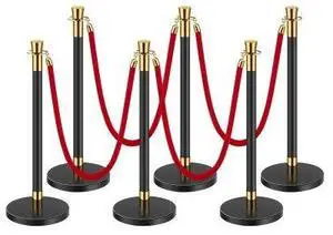VEVOR Stanchions and Velvet Ropes, 6 Pcs Crowd Control Barriers with 4 Red Velvet Ropes, Stainless Steel Stanchion Post Queue with Sand Injection Hollow Base for Theater, Wedding, Party Supplies