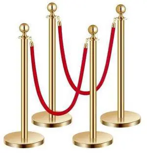VEVOR EVOR Stanchions and Velvet Ropes 4Pcs, Hollow Base with Stainless Steel Post, 2 Red Velvet Ropes and Posts, Crowd Control Barriers Gold Stanchions, Red Carpet Runner Poles for Party Supplies