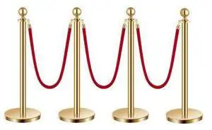 VEVOR 4PCS Gold Stanchions Posts with 3PCS 4.92 ft Red Velvet Rope, Red Velvet Rope Stanchion Set Crowd Control Barriers, Stanchions and Velvet Ropes Red Carpet Poles for Party Supplies