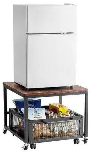 VEVOR Mini Fridge Stand 198lbs with Storage Cart & Swivel Wheels Dark Brown
