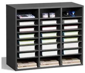 VEVOR Literature Organizer, 24 Compartments Office Mailbox with Adjustable Shelves, Wooden Mailbox Sorter Medium Density Fiberboard Office Home Classroom Storage for Files, Documents, Papers, Grey