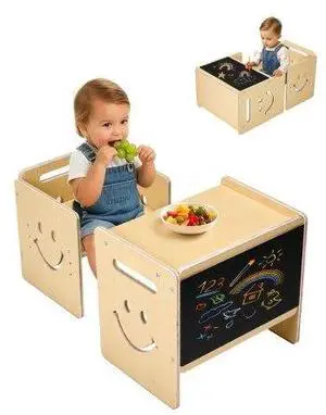 VEVOR Weaning Table and Chair Set Montessori Toddler Desk with Blackboard Wood