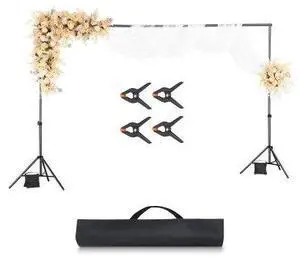 VEVOR Backdrop Stand, 6.5 x 10 ft Adjustable Photo Backdrop Stand Kit, Portable Background Backdrop Stand with 5 Crossbars, Heavy Duty Projector Screen Stand, for Wedding, Photo Video Studio & Party