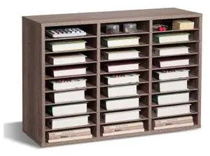 VEVOR Literature Organizer, 27 Compartments Office Mailbox with Removable Shelves, Wood Mailbox Sorter Particle Board Office Home Classroom Storage, File Sorter for File, Document, Paper, Black-Grey