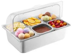 VEVOR Countertop Food Serving Display Container 6 Pan Condiment Dispenser with Lid