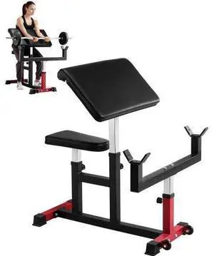 VEVOR Preacher Curl Bench Adjustable Home Gym Biceps Machine Barbell Equipment