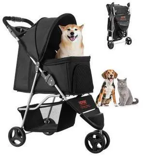 VEVOR Pet Stroller Foldable 3 Wheels Dog Stroller with Brake up to 35lbs Travel Camp