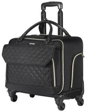 VEVOR Rolling Laptop Bag 17.3 Inch Wheeled Computer Bag for Women & Men Black Gold