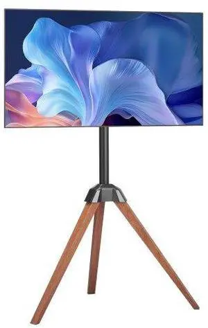VEVOR Tripod Easel TV Stand, for 40-65 inch Flat Screen/Curved TVs Up to 99 lbs, 18° Left-Right Rotation Portable TV Stand with Oak Wood Legs, for Bedroom, Living Room, Studio, MAX VESA 600 x 400 mm