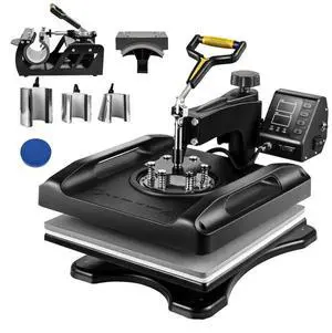 VEVOR Heat Press Machine, 15x15in 8in1 Heat Press, 800W Sublimation Machine, 360° Rotation Swing-Away Heat Press, Dual-Tube Heating Printing for DIY T-Shirts Cap Mugs (Black)