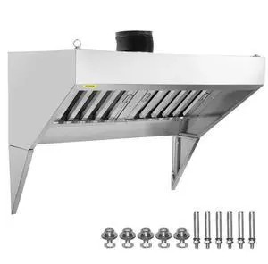 VEVOR Commercial Exhaust Hood, 4FT Food Truck Hood Exhaust, 201 Stainless Steel Concession Trailer Hood with 2 Detachable U-shaped Grid Oil Filter Mesh, Rust Resistant Vent Hood for Kitchen Restaurant
