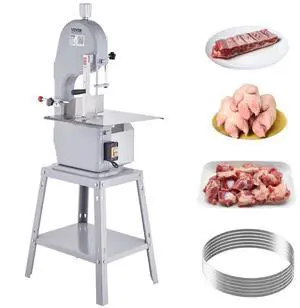 VEVOR Commercial Electric Meat Bandsaw, 1500W Stainless Steel Vertical Bone Sawing Machine, Workbeach 19.3" x 15", 0.16-7.9 Inch Cutting Thickness, Frozen Meat Cutter with 6 Blades for Rib Pork Beef