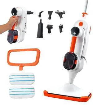 VEVOR Steam Mop, 8-in-1 Hard Wood Floor Cleaner with 7 Replaceable Brush Heads, for Various Hard Floors, Like Ceramic, Granite, Marble, Linoleum, Natural Floor Mop with 2 pcs Machine Washable Pads