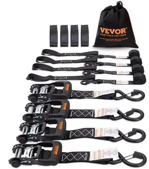 VEVOR Ratchet Tie Down Straps (4PK), 5208 lb Max Break Strength, Includes 4 Premium 1.6" x 8' Rachet Tie Downs with Padded Handles, for Moving Securing Cargo, Appliances, Lawn Equipment, Motorcycle