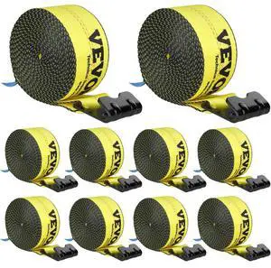 VEVOR Winch Straps, 4" x 30', 6000 lbs Load Capacity, 18000 lbs Break Strength, Truck Straps with Flat Hook, Flatbed Tie Downs Cargo Control for Trailers, Farms, Rescues, Tree Saver, Yellow (10 Pack)