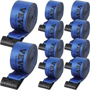 VEVOR Winch Straps, 4" x 30', 6000 lbs Load Capacity, 18000 lbs Breaking Strength, Truck Straps with Flat Hook, Flatbed Tie Downs Cargo Control for Trailers, Farms, Rescues, Tree Saver, Blue (10 Pack)