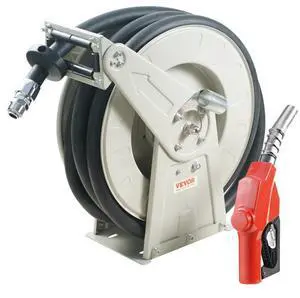 VEVOR Fuel Hose Reel, 3/4" x 50', Extra Long Retractable Diesel Hose Reel, Heavy-Duty Carbon Steel Construction with Automatic Fuel Nozzle, NBR Rubber Hose for Aircraft Ship Vehicle Tank Truck, 300PSI